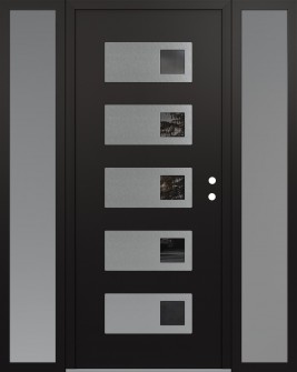 Diamond D2 64" x 80" black/black mirrored Glass Panel stainless steel LHI with 2 Sidelites frosted Glass