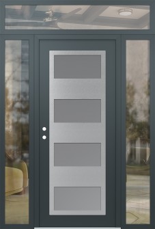 Diamond C2 68" x 96" anthracite/anthracite frosted Glass Panel stainless steel RHI with 2 Sidelites and Transom clear Glass