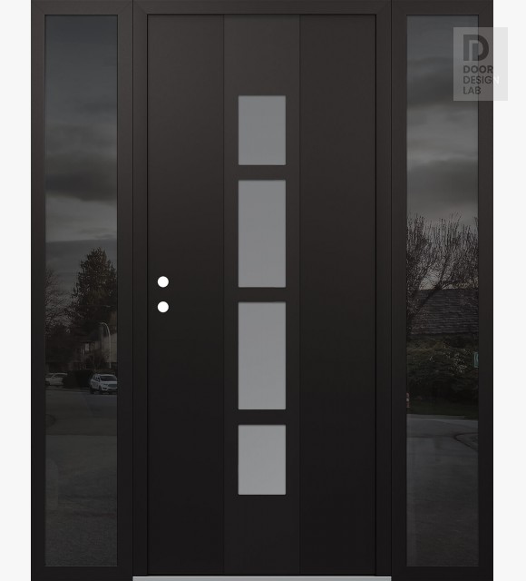 Modern Steel Front Door DIAMOND A10 68" X 80" BLACK/WHITE FROSTED GLASS PANEL BLACK RHI WITH 2 SIDELITES MIRRORED GLASS