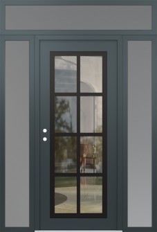 Diamond C16 64" x 96" anthracite/anthracite clear Glass Panel black RHI with 2 Sidelites and Transom frosted Glass