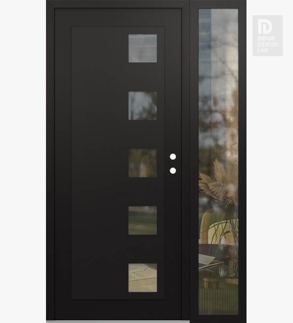 Modern Steel Front Door Diamond C5 50" x 80" black/black clear Glass Panel black LHI with Sidelite clear Glass
