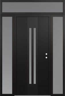 DIAMOND A8 60" X 96" BLACK/WHITE FROSTED GLASS PANEL BLACK LHI WITH 2 SIDELITES AND TRANSOM FROSTED GLASS