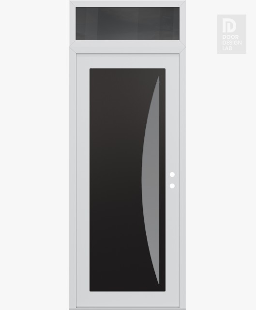 Modern Steel Front Door Diamond C13 36" x 96" white/white frosted Glass Panel black LHI with Transom mirrored Glass