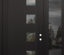 Modern Steel Front Door Diamond C5 50" x 96" black/black clear Glass Panel black LHI with Sidelite and Transom mirrored Glass