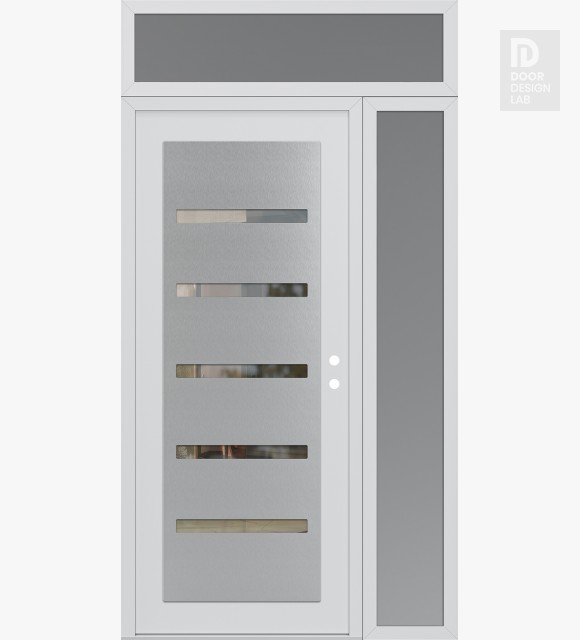 Modern Steel Front Door Diamond C7 50" x 96" white/white clear Glass Panel stainless steel LHI with Sidelite and Transom frosted Glass