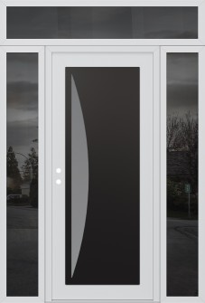 Diamond C13 60" x 96" white/white frosted Glass Panel black RHI with 2 Sidelites and Transom mirrored Glass