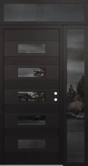 Diamond D5 50" x 96" black/black mirrored Glass Panel black LHI with Sidelite and Transom mirrored Glass