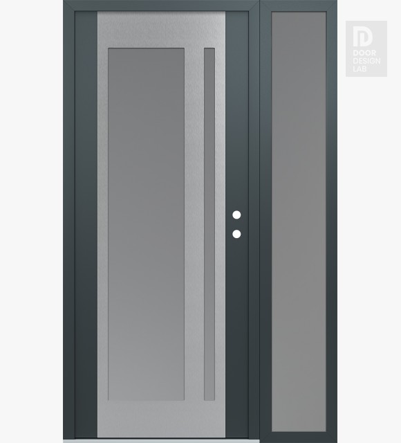 Modern Steel Front Door Diamond C15 48" x 80" anthracite/anthracite frosted Glass Panel stainless steel LHI with Sidelite frosted Glass