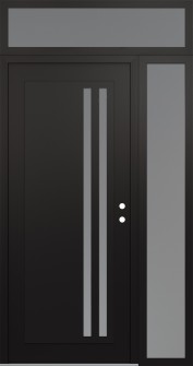 Diamond C6 52" x 96" black/white frosted Glass Panel black LHI with Sidelite and Transom frosted Glass