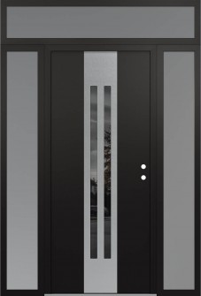 DIAMOND A8 64" X 96" BLACK/BLACK MIRRORED GLASS PANEL STAINLESS STEEL LHI WITH 2 SIDELITES AND TRANSOM FROSTED GLASS