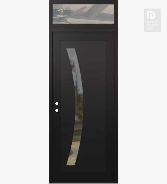 Modern Steel Front Door Diamond C4 36" x 96" black/black clear Glass Panel black RHI with Transom clear Glass