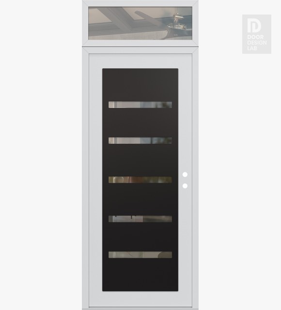 Modern Steel Front Door Diamond C7 36" x 96" white/white clear Glass Panel black LHI with Transom clear Glass