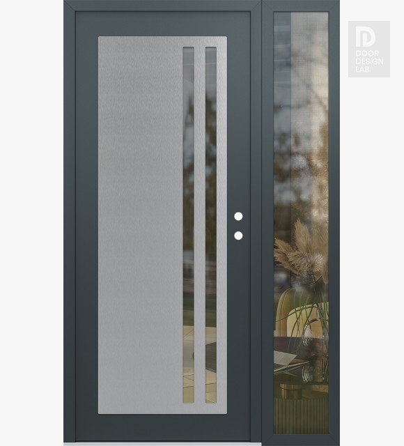 Modern Steel Front Door Diamond C6 52" x 80" anthracite/anthracite clear Glass Panel stainless steel LHI with Sidelite clear Glass