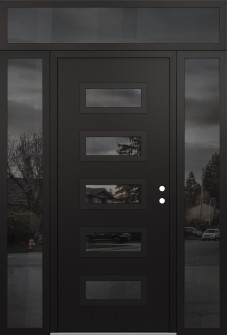 Diamond D1 60" x 96" black/black mirrored Glass Panel black LHI with 2 Sidelites and Transom mirrored Glass