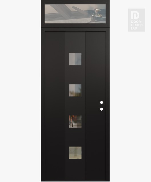 Modern Steel Front Door DIAMOND A12 36" X 96" BLACK/BLACK CLEAR GLASS PANEL BLACK LHI WITH TRANSOM CLEAR GLASS
