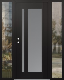 Diamond C15 60" x 80" black/white frosted Glass Panel black RHI with 2 Sidelites clear Glass
