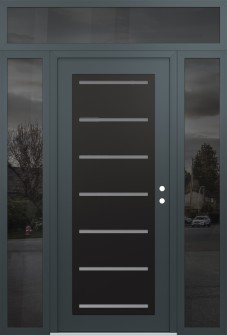 Diamond C11 68" x 96" anthracite/anthracite frosted Glass Panel black LHI with 2 Sidelites and Transom mirrored Glass