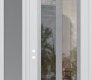 Modern Steel Front Door Diamond C14 50" x 96" white/white clear Glass Panel stainless steel RHI with Sidelite and Transom frosted Glass
