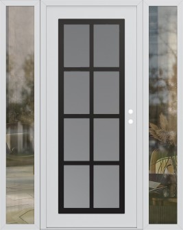 Diamond C16 64" x 80" white/white frosted Glass Panel black LHI with 2 Sidelites clear Glass