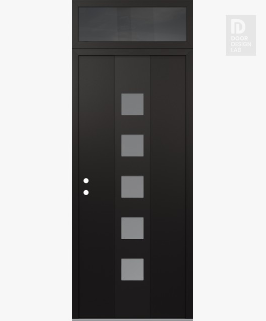 Modern Steel Front Door DIAMOND A13 36" X 96" BLACK/WHITE FROSTED GLASS PANEL BLACK RHI WITH TRANSOM MIRRORED GLASS