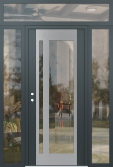 Diamond C15 64" x 96" anthracite/anthracite clear Glass Panel stainless steel RHI with 2 Sidelites and Transom clear Glass