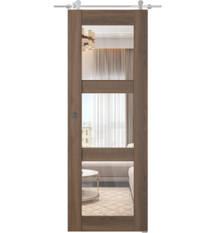 Avon 3 Lite Clear Vetro Pecan Nutwood Barn doors