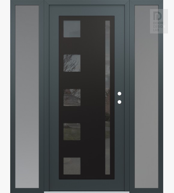 Modern Steel Front Door Diamond C3 64" x 80" anthracite/anthracite mirrored Glass Panel black LHI with 2 Sidelites frosted Glass