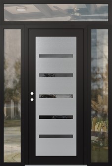 Diamond C7 60" x 96" black/black mirrored Glass Panel stainless steel RHI with 2 Sidelites and Transom clear Glass