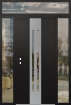 DIAMOND A8 60" X 96" BLACK/BLACK CLEAR GLASS PANEL STAINLESS STEEL RHI WITH 2 SIDELITES AND TRANSOM CLEAR GLASS