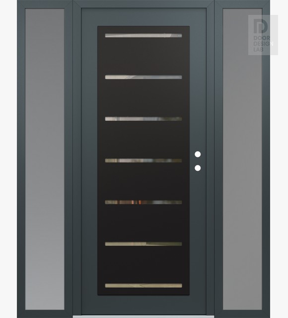 Modern Steel Front Door Diamond C11 68" x 80" anthracite/anthracite clear Glass Panel black LHI with 2 Sidelites frosted Glass