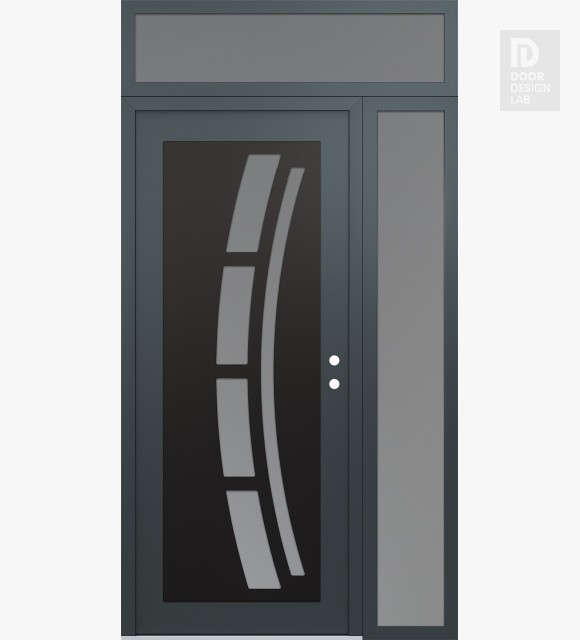 Modern Steel Front Door Diamond C12 48" x 96" anthracite/anthracite frosted Glass Panel black LHI with Sidelite and Transom frosted Glass