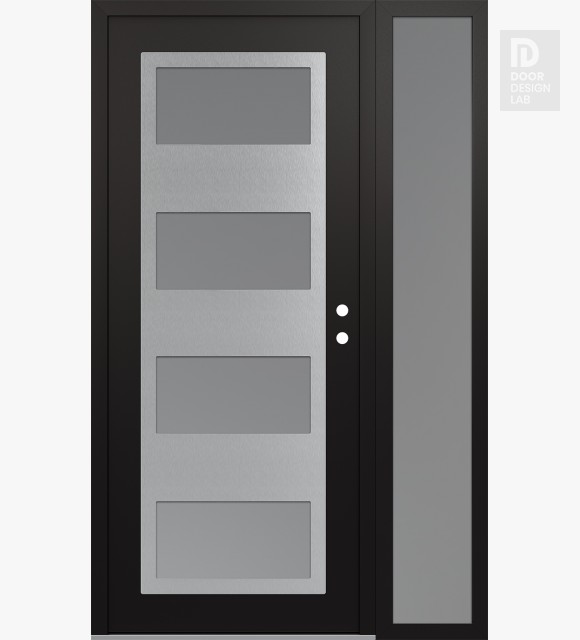 Modern Steel Front Door Diamond C2 50" x 80" black/white frosted Glass Panel stainless steel LHI with Sidelite frosted Glass