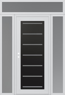 Diamond C11 68" x 96" white/white frosted Glass Panel black RHI with 2 Sidelites and Transom frosted Glass