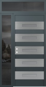 Diamond D9 52" x 96" anthracite/anthracite frosted Glass Panel stainless steel RHI with Sidelite and Transom mirrored Glass