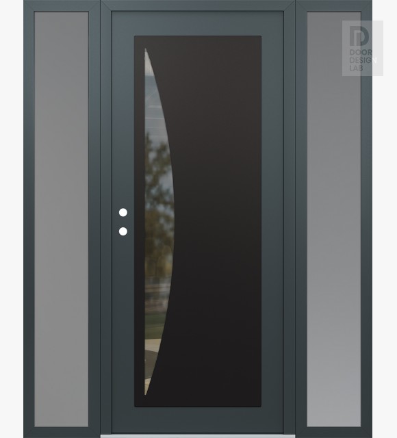 Modern Steel Front Door Diamond C13 60" x 80" anthracite/anthracite clear Glass Panel black RHI with 2 Sidelites frosted Glass
