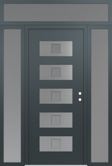 Diamond D8 68" x 96" anthracite/anthracite frosted Glass Panel stainless steel LHI with 2 Sidelites and Transom frosted Glass