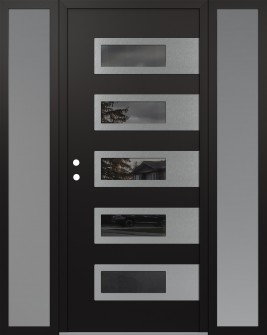 Diamond D3 64" x 80" black/black Mirrored Glass Panel stainless steel RHI with 2 Sidelites frosted Glass