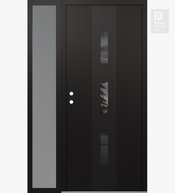 Modern Steel Front Door DIAMOND A7 48" X 80" BLACK/BLACK MIRRORED GLASS PANEL BLACK RHI WITH SIDELITE FROSTED GLASS