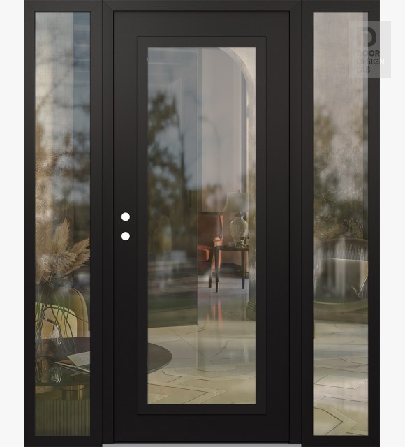 Modern Steel Front Door Diamond C1 68" x 80" black/black clear Glass Panel black RHI with 2 Sidelites clear Glass