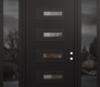 Modern Steel Front Door Diamond D6 60" x 96" black/black clear Glass Panel black LHI with 2 Sidelites and Transom mirrored Glass
