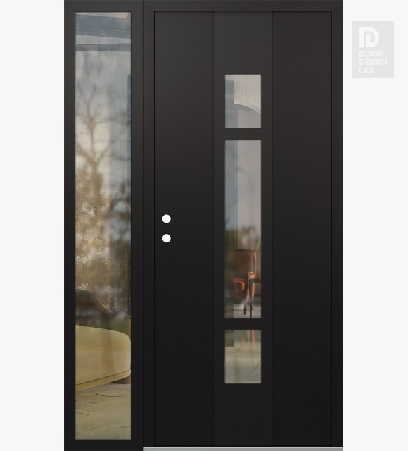 Modern Steel Front Door DIAMOND A9 52" X 80" BLACK/BLACK CLEAR GLASS PANEL BLACK RHI WITH SIDELITE CLEAR GLASS