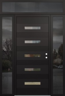 Diamond D9 64" x 96" black/black clear Glass Panel black LHI with 2 Sidelites and Transom mirrored Glass