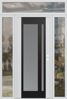 Diamond C15 68" x 96" white/white frosted Glass Panel black LHI with 2 Sidelites and Transom clear Glass