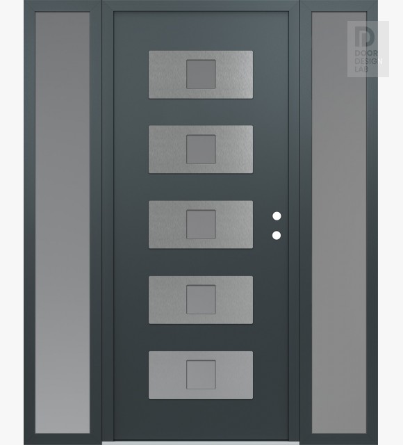 Modern Steel Front Door Diamond D8 64" x 80" anthracite/anthracite frosted Glass Panel stainless steel LHI with 2 Sidelites frosted Glass