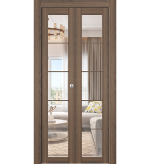 Avon 5 Lite Clear Vetro Pecan Nutwood Bi-folding doors
