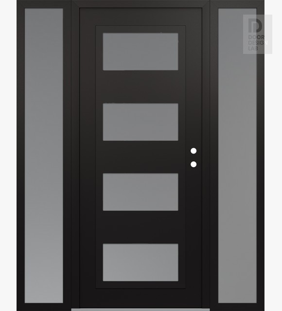 Modern Steel Front Door Diamond C2 68" x 80" black/white frosted Glass Panel black LHI with 2 Sidelites frosted Glass