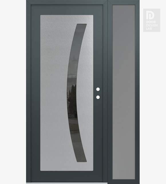 Modern Steel Front Door Diamond C4 48" x 80" anthracite/anthracite mirrored Glass Panel stainless steel LHI with Sidelite frosted Glass