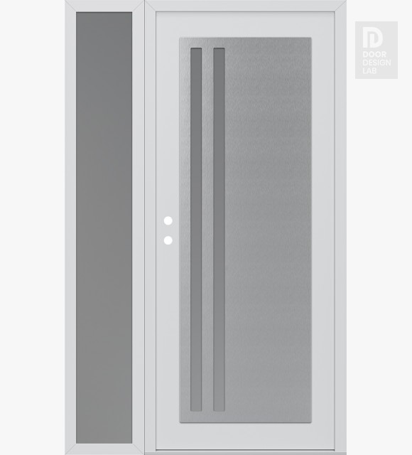 Modern Steel Front Door Diamond C6 50" x 80" white/white frosted Glass Panel stainless steel RHI with Sidelite frosted Glass