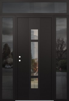 DIAMOND A9 68" X 96" BLACK/BLACK CLEAR GLASS PANEL BLACK RHI WITH 2 SIDELITES AND TRANSOM MIRRORED GLASS