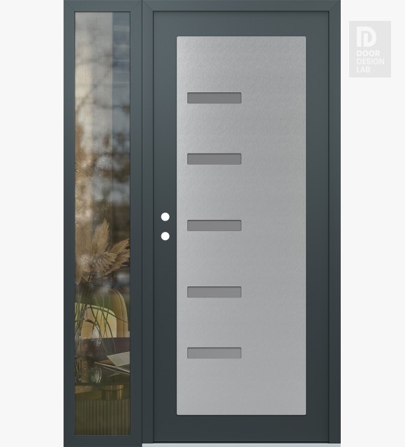 Modern Steel Front Door Diamond C8 52" x 80" anthracite/anthracite frosted Glass Panel stainless steel RHI with Sidelite clear Glass